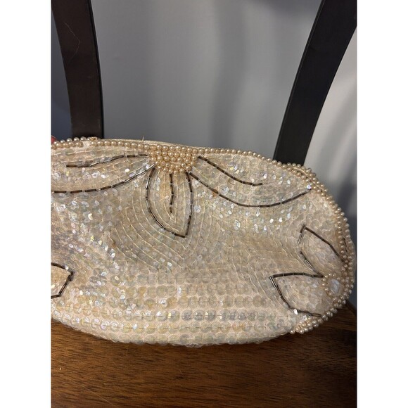 Vintage Sequin Beaded Pearl Clutch Bag Made In Japan Zipper Cocktail Formal - Picture 1 of 6